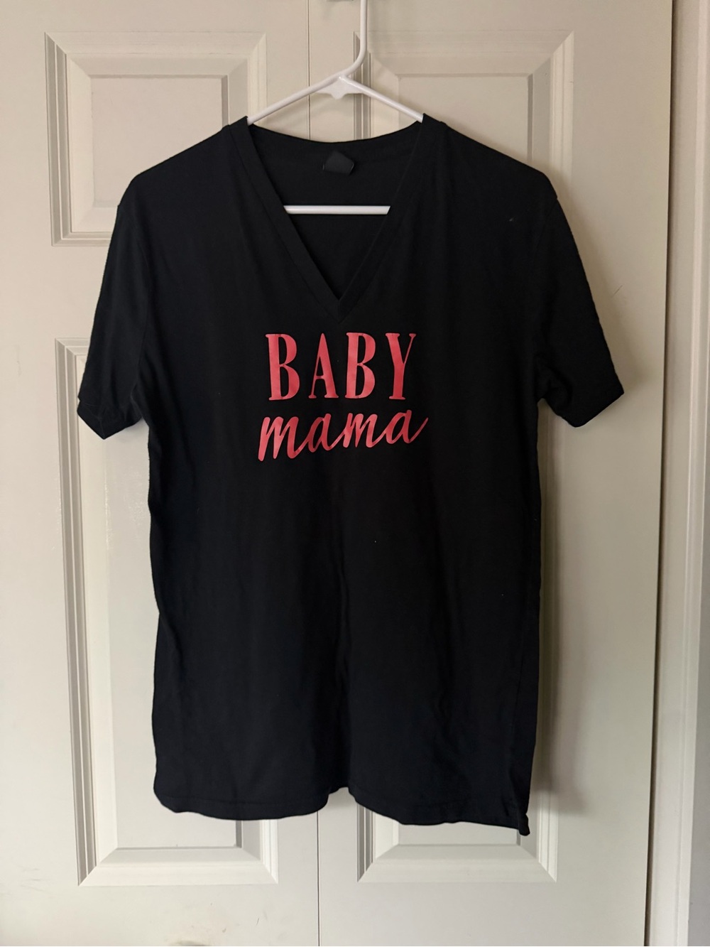 Zine Clothing Black V-Neck Tee with Pink "BABY mama" Graphic